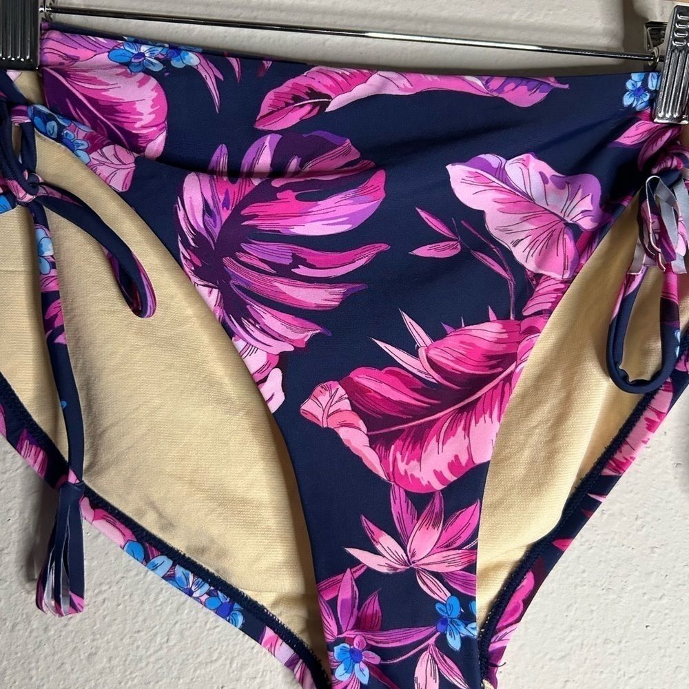 Swimsuits For All Blue Hawaiian Tropical Print Side Tie Bikini Bottom - Picture 3 of 8